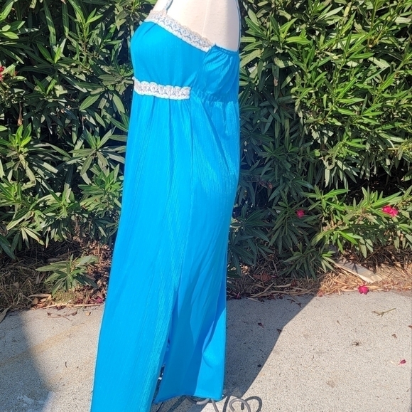 𝅺vintage blue silky lace detail nightgown night dress - Picture 5 of 8